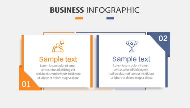 Simgeli vektör bilgi şablonu ve 2 seçenek veya adım. İşlem şeması, sunumlar, iş akışı düzeni, akış şeması, bilgi grafiği için kullanılabilir