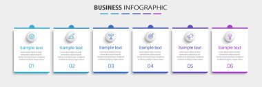 Infographic tasarım iş şablonu, 6 seçenek, adım. İş akışı düzeni, diyagram, yıllık rapor, web tasarımı için kullanılabilir