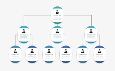 Ticari avatar simgeleriyle kurumsal organizasyon şeması. İş hiyerarşisi bilgi elemanları