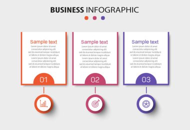 Simgeli ve 3 seçenekli bilgi tasarımı şablonu. İşlem şeması, sunumlar, iş akışı düzeni, afiş, akış şeması, bilgi grafiği için kullanılabilir