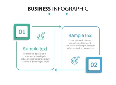Simgeli vektör bilgi şablonu ve 2 seçenek veya adım. İşlem şeması, sunumlar, iş akışı düzeni, akış şeması, bilgi grafiği için kullanılabilir