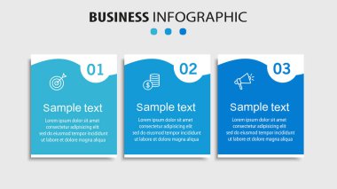 Simgeli ve 3 seçenekli bilgi tasarımı şablonu. İşlem şeması, sunumlar, iş akışı düzeni, afiş, akış şeması, bilgi grafiği için kullanılabilir