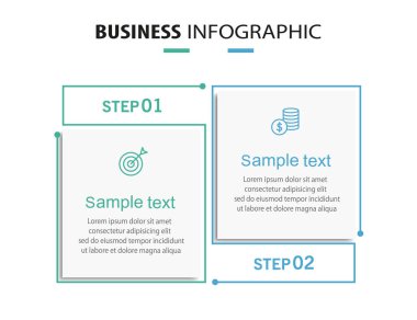 Simgeli vektör bilgi şablonu ve 2 seçenek veya adım. İşlem şeması, sunumlar, iş akışı düzeni, akış şeması, bilgi grafiği için kullanılabilir