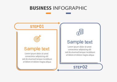 Simgeli vektör bilgi şablonu ve 2 seçenek veya adım. İşlem şeması, sunumlar, iş akışı düzeni, akış şeması, bilgi grafiği için kullanılabilir