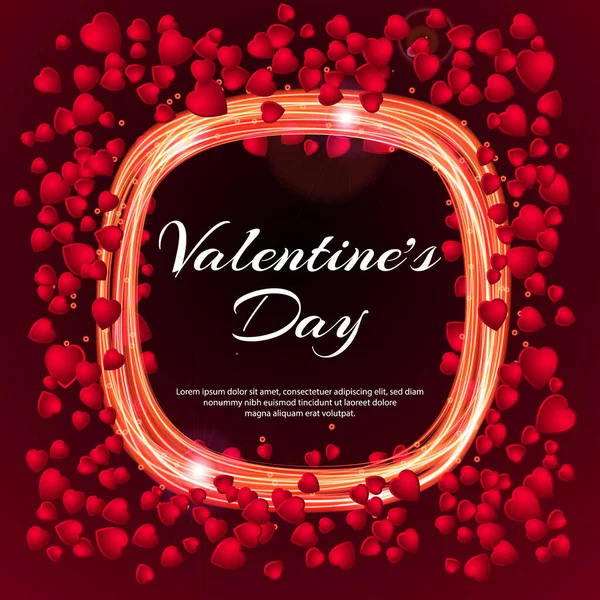 Valentines Vente Fond Rouge Avec Des Coeurs Cadre Rond Néon — Image vectorielle