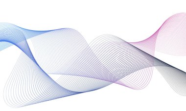 Tasarım için soyut renkli dalga öğesi. Dijital frekans dengeleyici. Şekillendirilmiş satır sanatı arka planı. Vektör illüstrasyonu. Harmanlama araçları kullanılarak oluşturulan çizgilerle dalga. Eğri dalgalı çizgi, düz çizgi