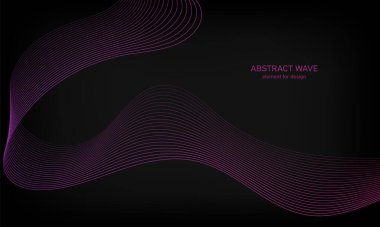 Siyah arkaplanda tasarım için soyut dalga ögesi. Renkli, parlak, çizgili dalgalar. Dijital frekans dengeleyici. Dalgalı kıvrımlı çizgi. Pürüzsüz şerit. Tarz sahibi sanat. Modern tasarım. Vektör