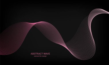 Siyah arkaplanda tasarım için soyut dalga ögesi. Renkli, parlak, çizgili dalgalar. Dijital frekans dengeleyici. Dalgalı kıvrımlı çizgi. Pürüzsüz şerit. Tarz sahibi sanat. Modern tasarım. Vektör
