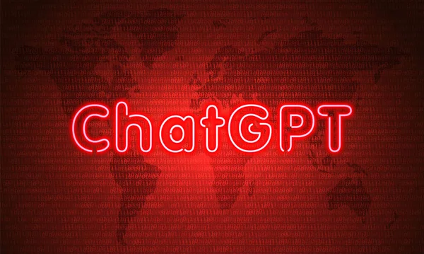 Chatgpt Neon Symbol Red Map Background Binary Code Data Concept — Stockový vektor