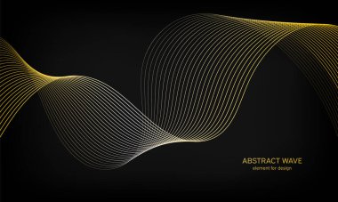 Siyah arkaplanda tasarım için soyut dalga ögesi. Renkli, parlak, çizgili dalgalar. Dijital frekans dengeleyici. Dalgalı kıvrımlı çizgi. Pürüzsüz şerit. Tarz sahibi sanat. Modern tasarım. Vektör