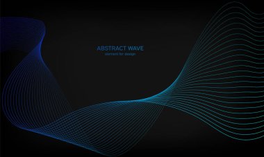 Siyah arkaplanda tasarım için soyut dalga ögesi. Renkli, parlak, çizgili dalgalar. Dijital frekans dengeleyici. Dalgalı kıvrımlı çizgi. Pürüzsüz şerit. Tarz sahibi sanat. Modern tasarım. Vektör