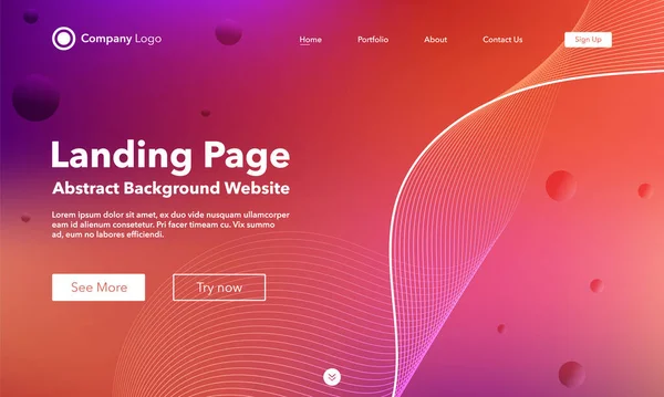 Gradient Abstract Wave Background Landing Page Template Websites Apps Modern — Stok Vektör