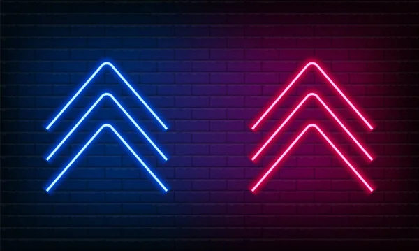 Neon Sign Arrow Blue Pink Brick Wall Background Vintage Electric — Stockvector