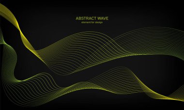 Siyah arkaplanda tasarım için soyut dalga ögesi. Renkli, parlak, çizgili dalgalar. Dijital frekans dengeleyici. Dalgalı kıvrımlı çizgi. Pürüzsüz şerit. Tarz sahibi sanat. Modern tasarım. Vektör