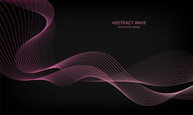 Siyah arkaplanda tasarım için soyut dalga ögesi. Renkli, parlak, çizgili dalgalar. Dijital frekans dengeleyici. Dalgalı kıvrımlı çizgi. Pürüzsüz şerit. Tarz sahibi sanat. Modern tasarım. Vektör