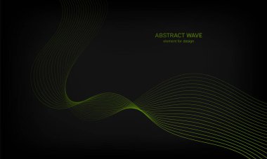 Siyah arkaplanda tasarım için soyut dalga ögesi. Renkli, parlak, çizgili dalgalar. Dijital frekans dengeleyici. Dalgalı kıvrımlı çizgi. Pürüzsüz şerit. Tarz sahibi sanat. Modern tasarım. Vektör