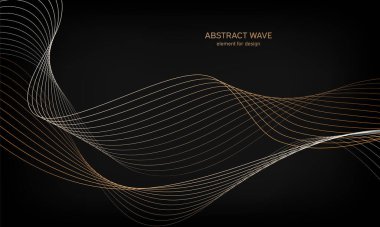 Siyah arkaplanda tasarım için soyut dalga ögesi. Renkli, parlak, çizgili dalgalar. Dijital frekans dengeleyici. Dalgalı kıvrımlı çizgi. Pürüzsüz şerit. Tarz sahibi sanat. Modern tasarım. Vektör