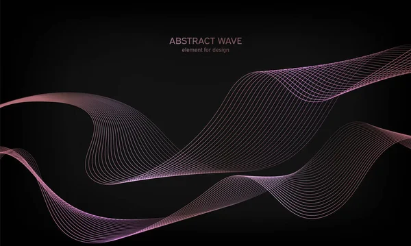 Siyah arkaplanda tasarım için soyut dalga ögesi. Renkli, parlak, çizgili dalgalar. Dijital frekans dengeleyici. Dalgalı kıvrımlı çizgi. Pürüzsüz şerit. Tarz sahibi sanat. Modern tasarım. Vektör