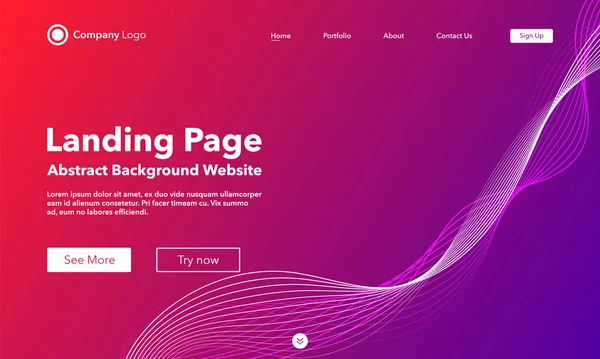 Gradient Abstract Wave Background Landing Page Template Websites Apps Modern — Vettoriale Stock