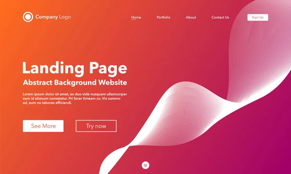 Gradient Abstract Wave Background Landing Page Template Websites Apps Modern — Stockvektor