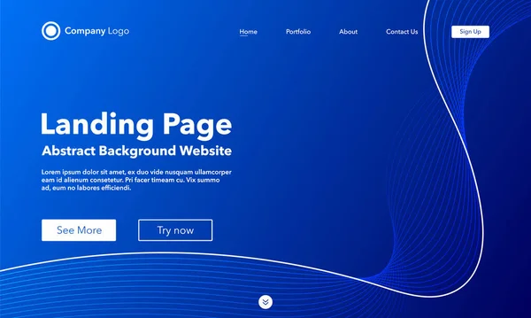 Gradient Abstract Wave Background Landing Page Template Websites Apps Modern — Stok Vektör
