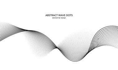 Tasarım için soyut dalga noktalı element. Sanat arka planında nokta olan stilize bir çizgi. Noktalı dalgalar. Dijital frekans dengeleyici. Kıvrımlı dalgalı ip. Vektör illüstrasyonu