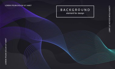 Soyut arkaplan. Tasarım posteri için dalga elemanı. Dijital frekans dengeleyici. Tarz sanatı. Karıştırma aracı kullanarak renkli parlak dalga çizgileri oluşturuldu. Kıvrımlı dalgalı çizgi düz şerit. Vektör