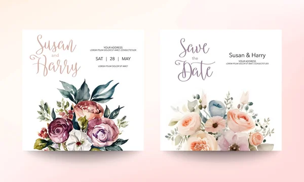 Modèle Carte Invitation Mariage Avec Belles Fleurs Feuilles Fleur Texture — Image vectorielle