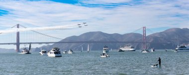 Air Show, diamond formation, blue angels over Golden Bridge clipart