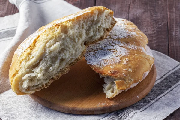 Homemade Ciabatta Bread Whole Grain Flour Wooden Background Rustic Style — Stock Photo, Image