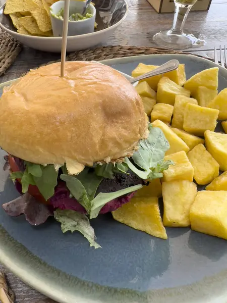 チップとサラダのベジーバーガー — ストック写真