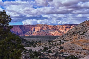 Jones Kemikleri 'nden Kar Kanyonu manzarası St George Utah Zions Ulusal Parkı' nda yürüyüş yapıyor. ABD.