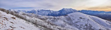 Timpanogos Peak snow covered mountain views from Maack Hill hiking Lone Peak Wilderness Wasatch Rocky Mountains, Utah. United States. 