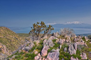 West Lake Mountain Peak yürüyüş yolu manzarası Radyo Kuleleri ve Gözlemevi, Wasatch Front Rocky Dağları, Provo, Utah. ABD.