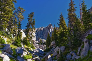 Lone Peak ve çevresindeki manzara Jacobs Merdiven Yürüyüş Yolu, Lone Peak Wilderness, Wasatch Rocky Dağları, Utah, ABD.