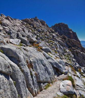Lone Peak ve çevresindeki manzara Jacobs Merdiven Yürüyüş Yolu, Lone Peak Wilderness, Wasatch Rocky Dağları, Utah, ABD.