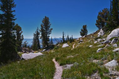 Lone Peak yürüyüş yolu manzarası ve Jacobs Merdiveni, Wasatch Rocky Dağları, Utah, ABD.