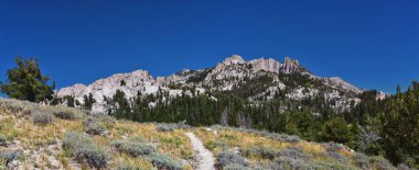 Lone Peak yürüyüş yolu manzarası ve Jacobs Merdiveni, Wasatch Rocky Dağları, Utah, ABD.