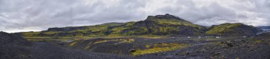 Solheimajokull outlet buzulu 2024 yazında, İzlanda 'nın güney kıyısında Myrdalsjokull Katla Geopark' ın güneyinde. İskandinavya, Avrupa.
