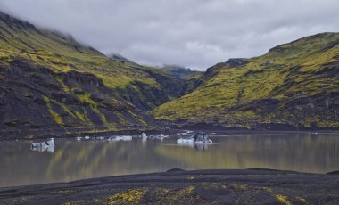 Solheimajokull glacier in Katla Geopark on Icelandic Atlantic South Coast. June 2024 South glacial tongue of Myrdalsjokull ice cap, near Vik village, Iceland, Europe clipart