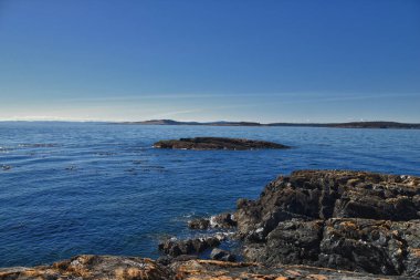 San Juan Adaları kıyı manzarası Iceberg Point 'ten Lopez Adası' nın güneybatı ucu, Washington, ABD.