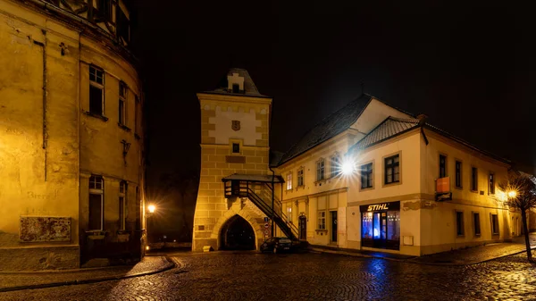 Zatec República Checa Dezembro 2022 Cidade Decorada Advento Fotografia Noturna — Fotografia de Stock