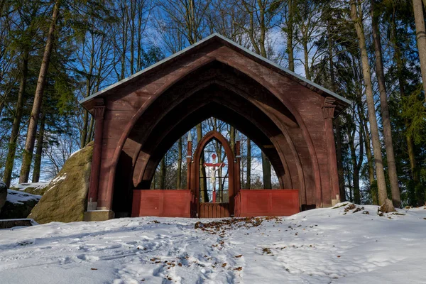 Unique Forest Wooden Pseudo Gothic Chapel Holy Cross 1835 One — стокове фото