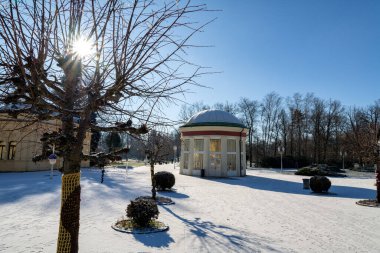 Pedestrian precinct with pavilion of spring - center of resort Frantiskovy Lazne (Franzensbad) - great Czech spa town is situated north of historical city Cheb in the west part of the Czech Republic