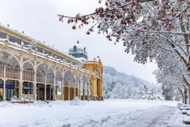 Kışın ana sütunlar karla kaplanır - Marianske Lazne (Marienbad)