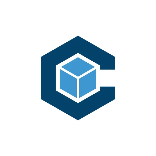 Carta Inicial Tecnologia Logotipo Design Vetor Carta Com Cubo Meio — Vetor de Stock