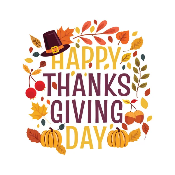 Счастлив Подарил Осенний Праздник Счастливого Фонового Письма Дню Благодарения Листьями — стоковый вектор