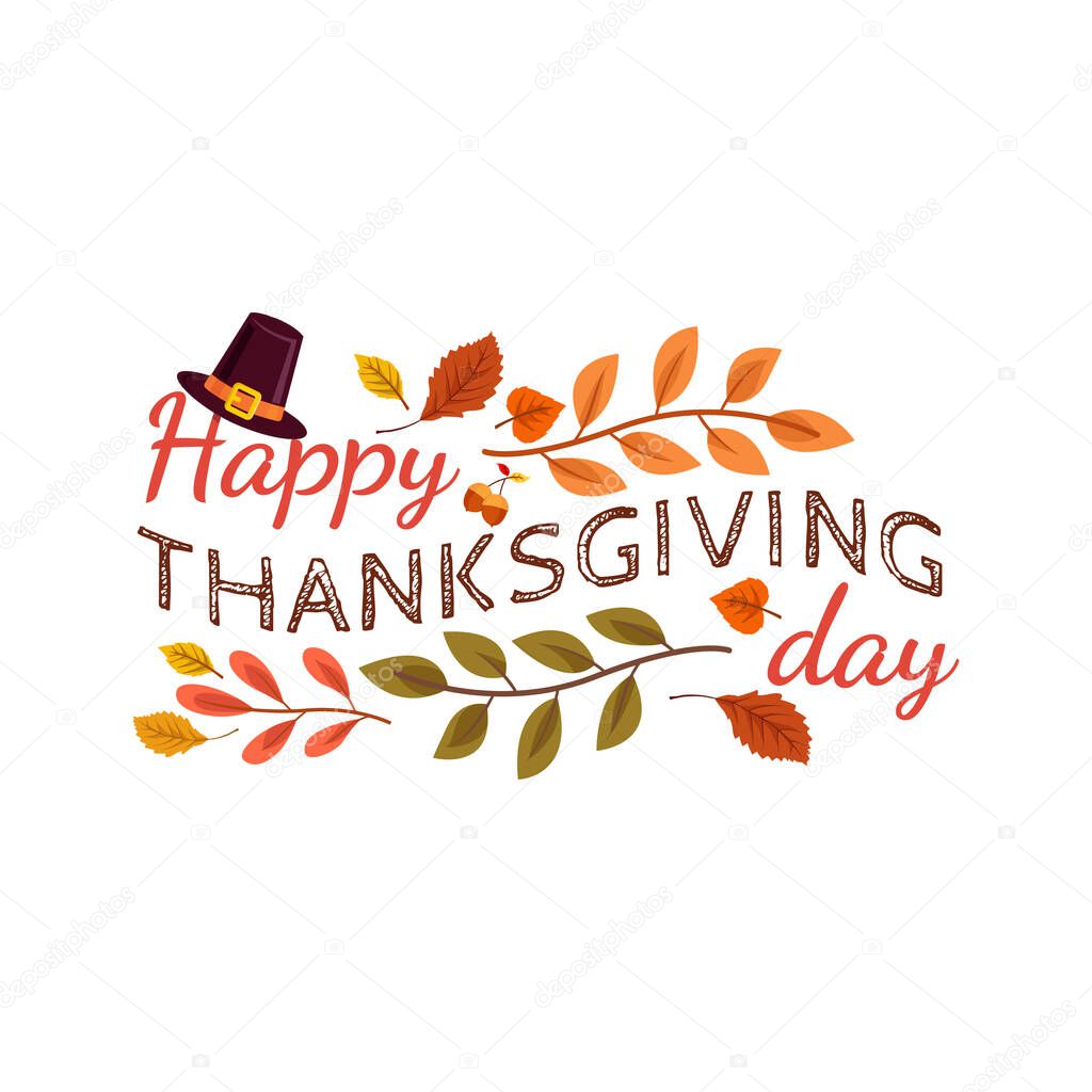 Happy thanksgiving autumn holiday background vector image. Happy Thanksgiving background letter with leaves. Stock illustration vector. Happy thanksgiving lettering design vector