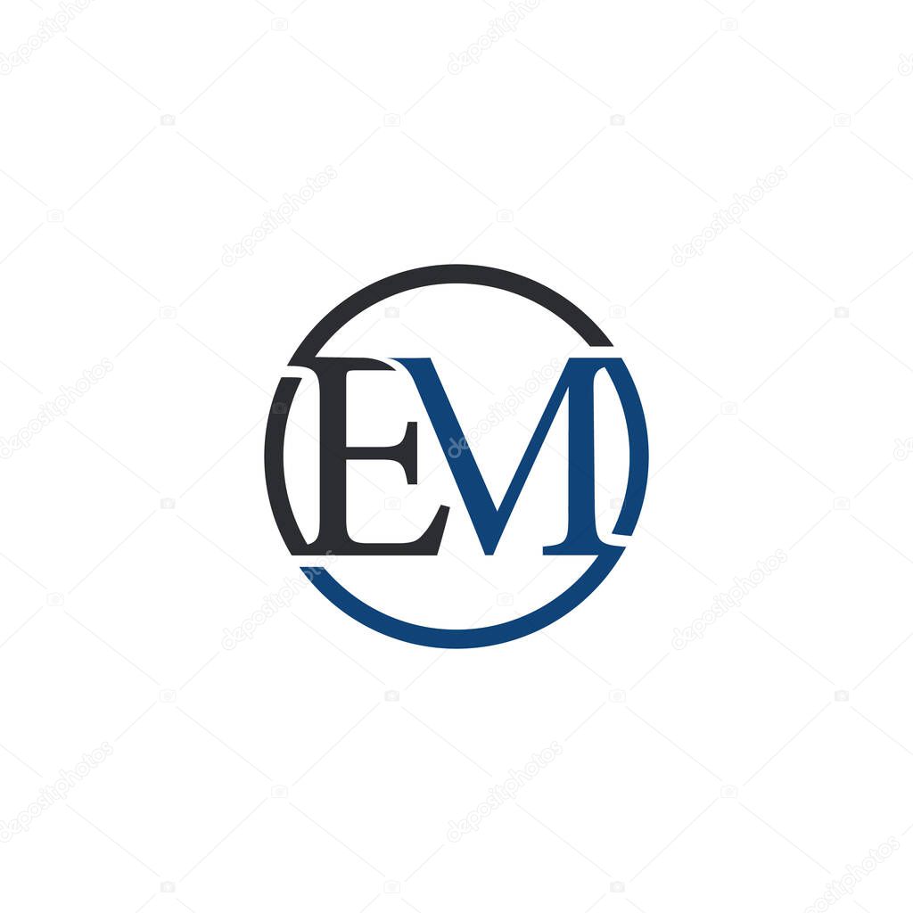 Elegant EM letter logo featuring a stylized lettermark framed within a simple black and blue circular shape, ideal for corporate branding, business identity, or design inspiration.