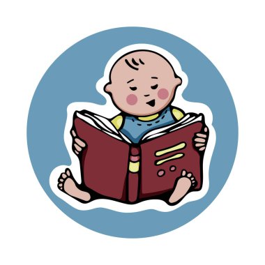 Çıplak ayaklı meraklı küçük çocuk oturur ve kitap okur.